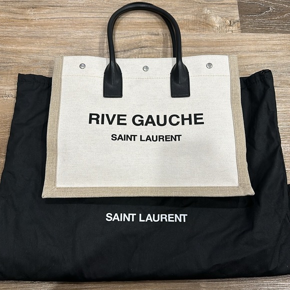 RIVE GAUCHE SMALL TOTE BAG IN LINEN AND LEATHER - Picture 7 of 8
